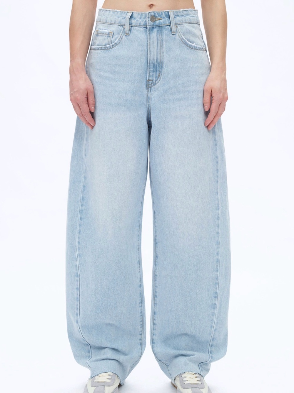 Bayeas Super High Rise Barrel Jeans Size:32 Light Blue Raw Hem